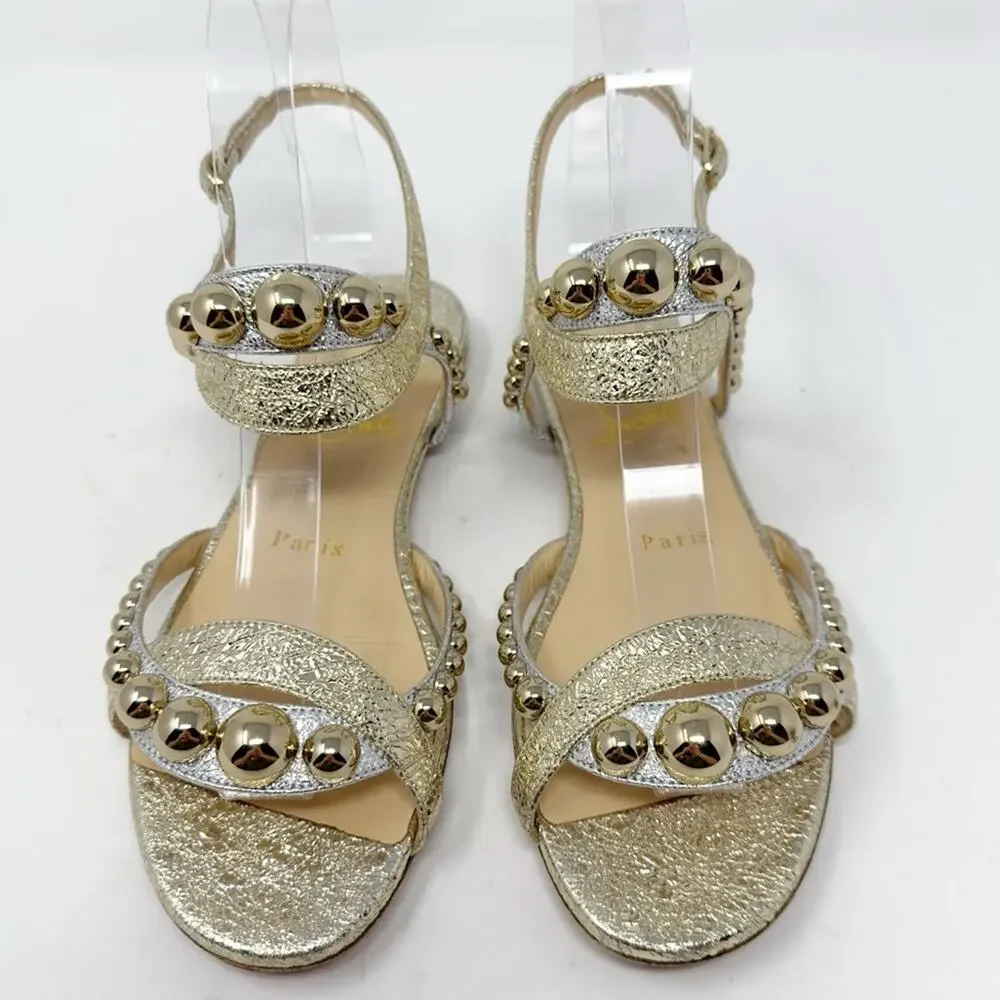 Christian Louboutin Galeria Gold Studded Flat Sandals Womens Size EU 36